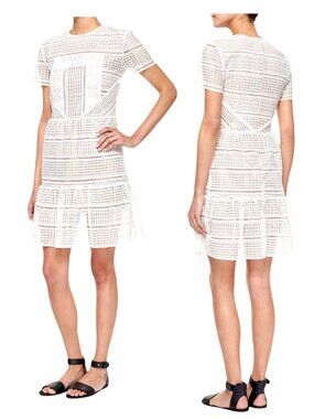 Self Portrait Patchwork Lace Mini Dress, White with  Nude,  Size 10‎
